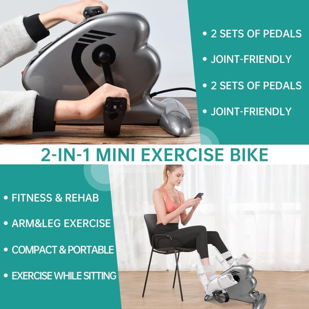 Electric Pedal Exerciser, Low Impact Exercise Rehabilitation for Arms and Legs Electric Mini Exercise Bike with Leg Guards, No Resistance, Suitable for Home, Rehab Center and Office…