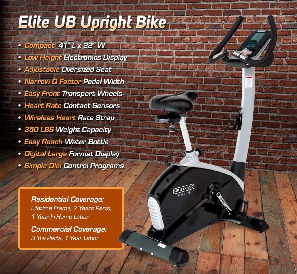 Elite UB Upright Bike - Commercial Grade - Compact Footprint - Ultra Comfortable Seat - Magnetic Resistance - 350 lbs Capacity