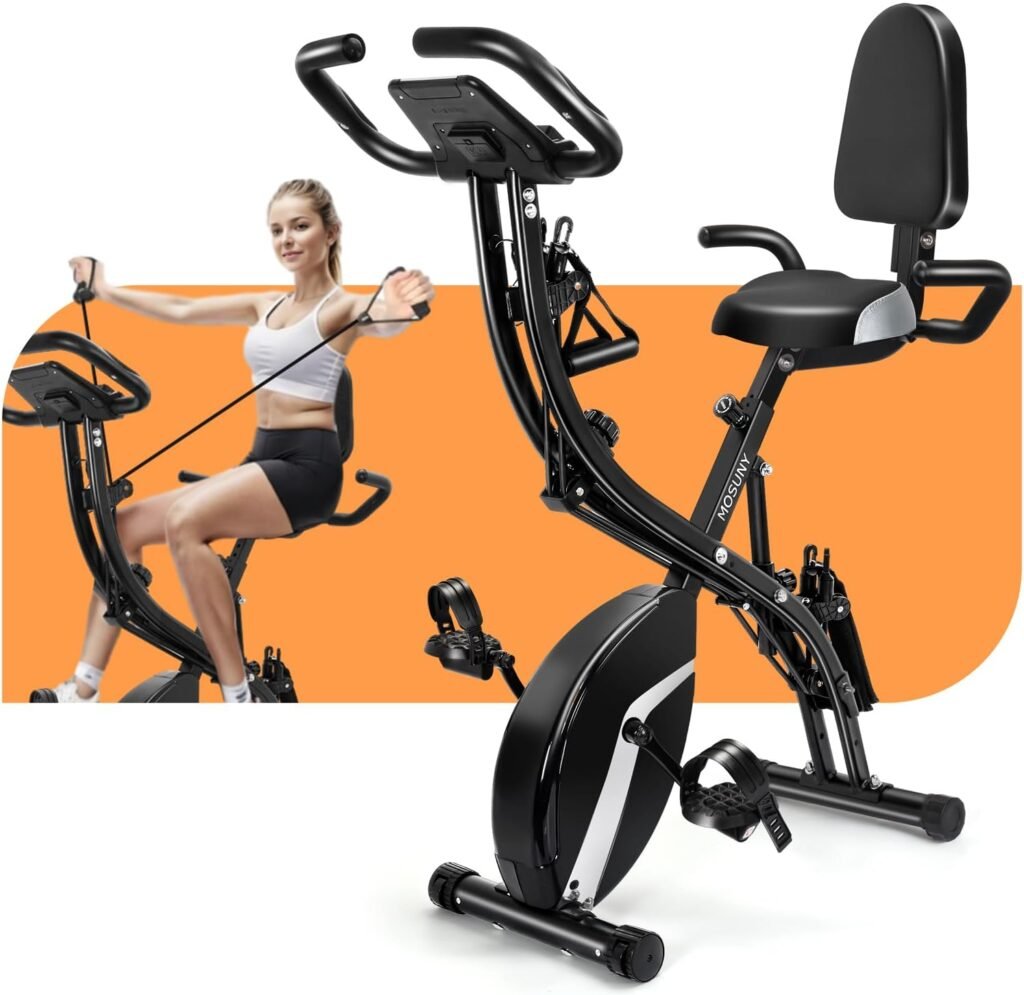 Exercise Bike-5 in 1 Stationary Bike For Home, Folding Exercise Bike 330LB Capacity, Indoor Cycling Bike 10DB Silent Bike, Magnetic Resistance, Oversized Seat Backrest (Upgraded)