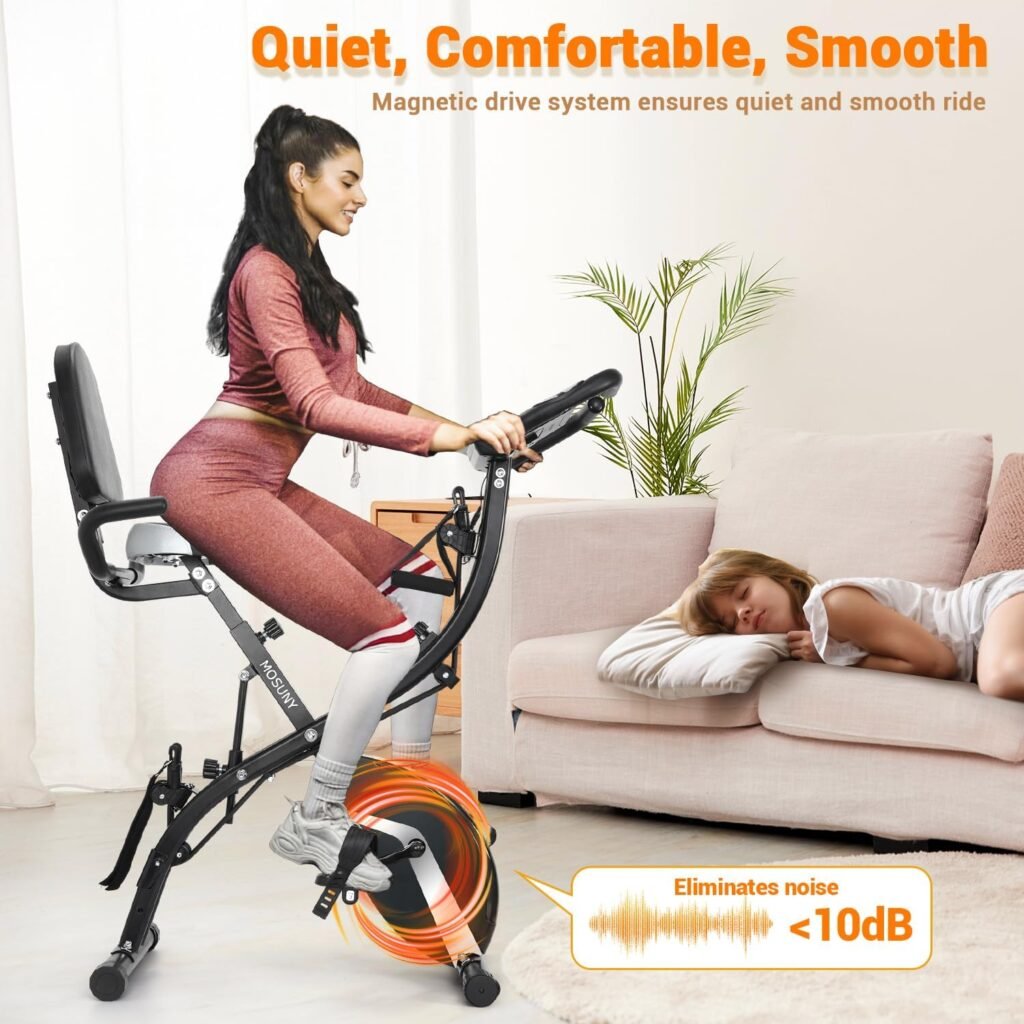 Exercise Bike-5 in 1 Stationary Bike For Home, Folding Exercise Bike 330LB Capacity, Indoor Cycling Bike 10DB Silent Bike, Magnetic Resistance, Oversized Seat Backrest (Upgraded)