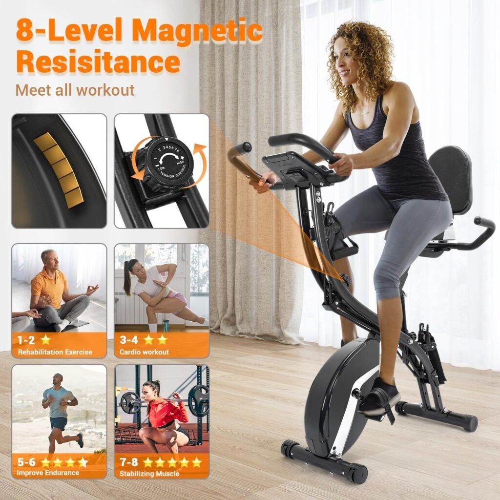 Exercise Bike-5 in 1 Stationary Bike For Home, Folding Exercise Bike 330LB Capacity, Indoor Cycling Bike 10DB Silent Bike, Magnetic Resistance, Oversized Seat Backrest (Upgraded)