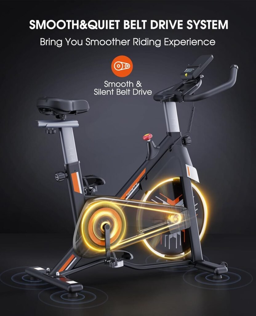 Exercise Bike, Double Magnetic/Brake Pad Resistance System Stationary Bikes Machine ,Super Quiet Belt Drive Indoor Spin Cycling Bike for Home/Gym Workout, Monitor  Ipad Mount  Comfortable Seat, Heavy Duty Stable Structure with 330LBs