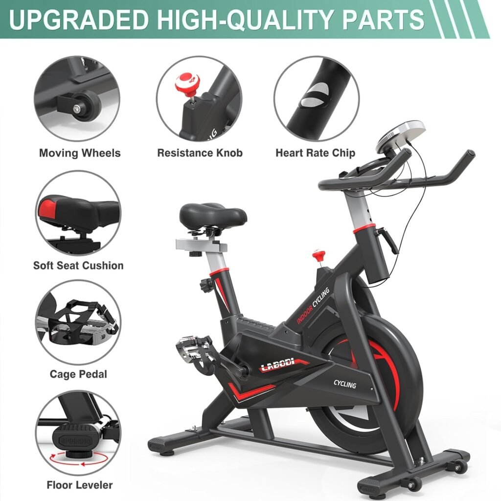 Exercise Bike, Exercise Bike for Home, Stationary Indoor Cycling Bike Cardio Gym with Ipad Holder and LCD Monitor,Silent Belt Drive  35 LBS Flywheel