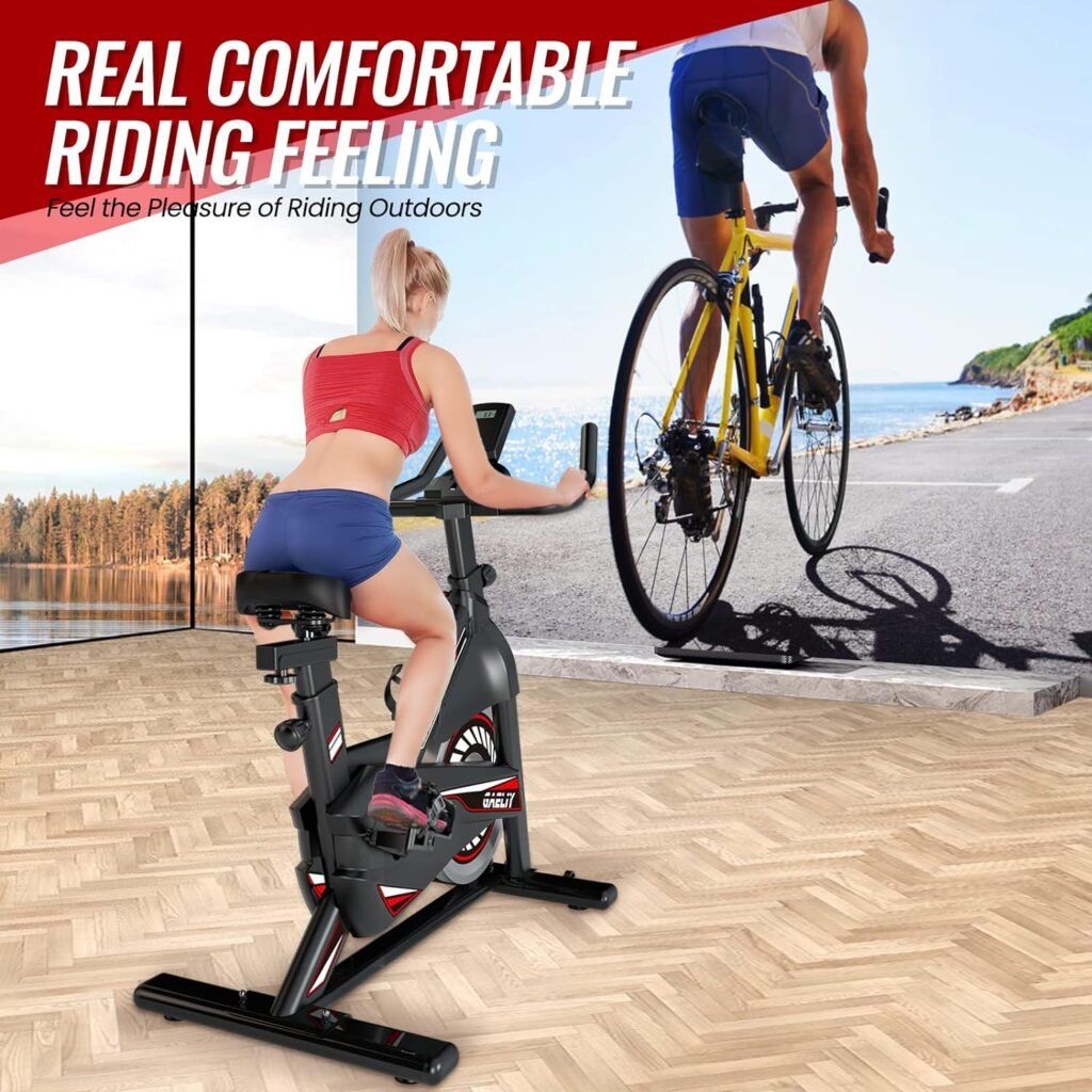 Exercise Bike-Indoor Stationary Bike for Home Gym,Workout Bike With Belt Drive,Cycling Bike With Digital Display  Comfortable Seat Cushion,Black Red