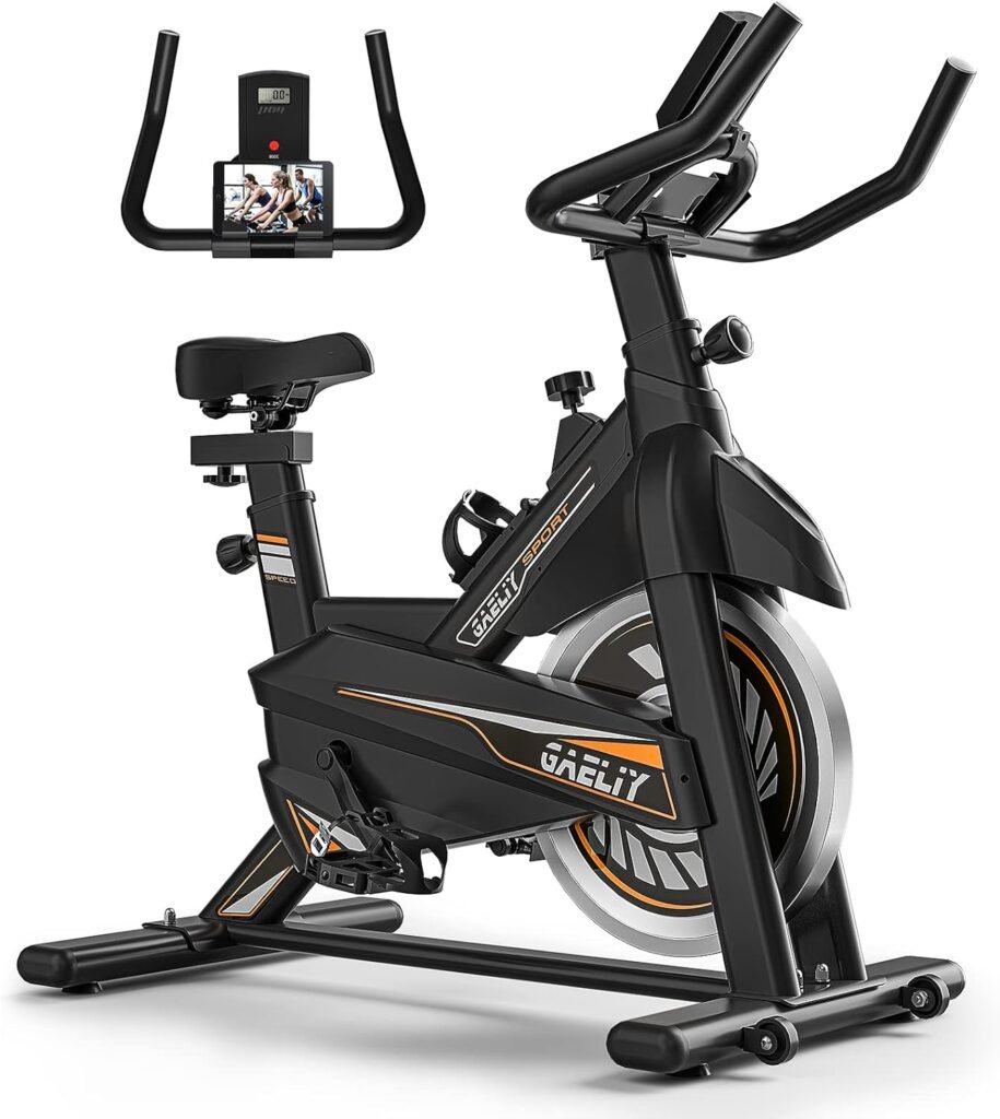 Exercise Bike-Indoor Stationary Bike for Home Gym,Workout Bike With Belt Drive,Cycling Bike With Digital Display  Comfortable Seat Cushion,Black Orange