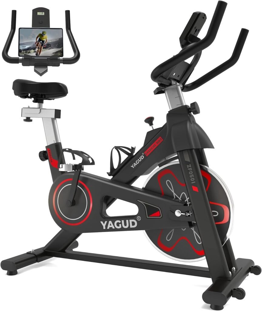 Exercise Bike, Stationary Bikes for Home, Indoor Cycling Bike/Brake Pad, Indoor Bike with Pad Mount  Comfortable Seat Cushion, Workout Bike LCD Display