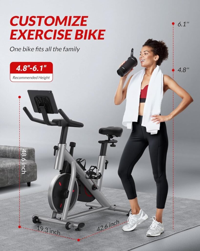 Exercise Bike, UTRYUP Stationary Bike for Home, Brake Pad Indoor Cycling Bike with Thickened Steel Tube, Silent Belt Drive, Heavy Flywheel, Comfortable Seat Cushion and Upgraded LED Monitor