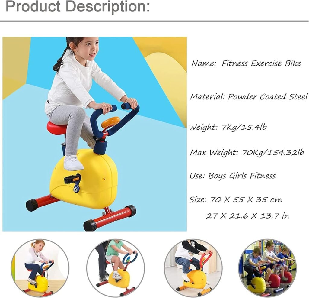 Exercise Bikes for Kids, Childrens Fitness Exercise Equipment, Adjustable Seat Mini Kids Exercise Bike Equipment Treadmill for Boys Girls Age 3-12 Years