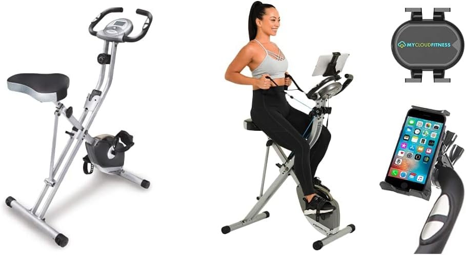 Exerpeutic Folding Exercise Bike, 8 Levels of Resistance Stationary Bike, Bluetooth tracking  Tablet Holder options available