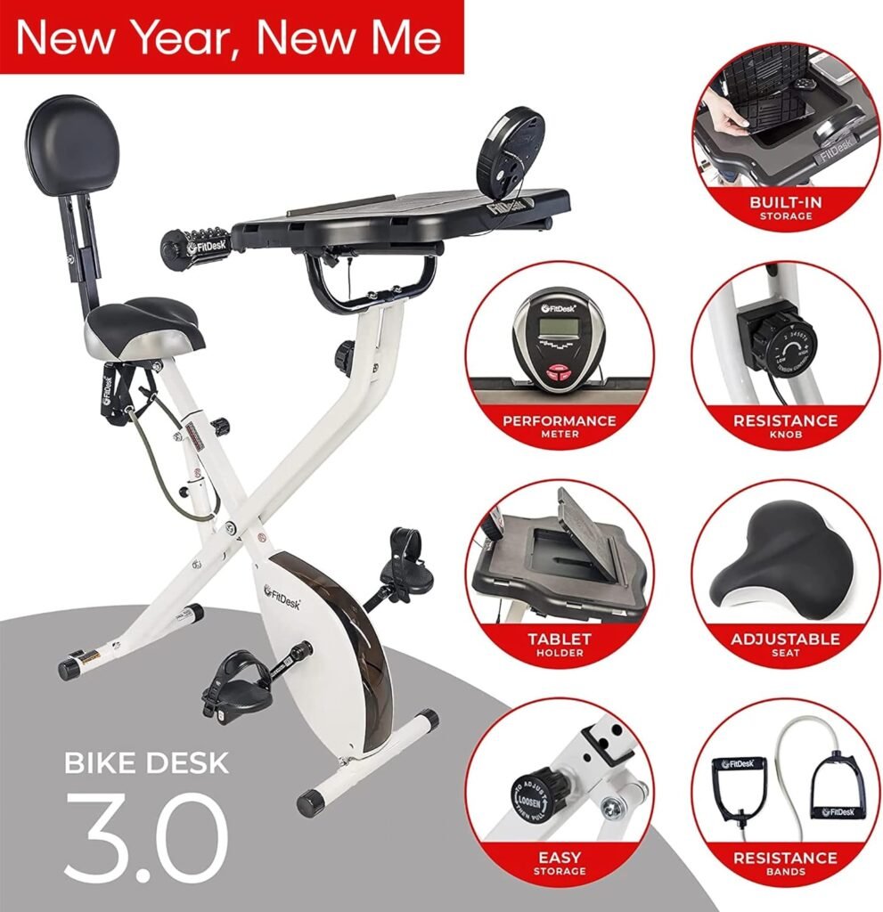 FitDesk Desk Bike 3.0 - Folding Exercise Bike for Work from Home Fitness, Stationary Bike and Desk Exercise Equipment with Built-in Tablet Holder, Bike Desk Workout Equipment, Fully Adjustable  Lightweight