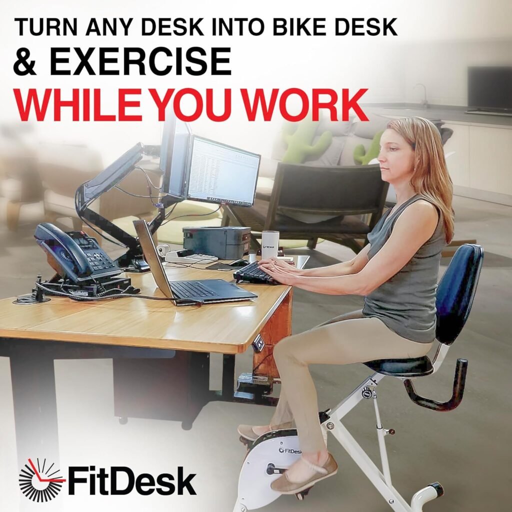 FitDesk Standing Desk Bike - Height Adjustable with 8 Level Resistance and Easy to Read Digital Performance Meter - Foldable - For Home and Office Use, White