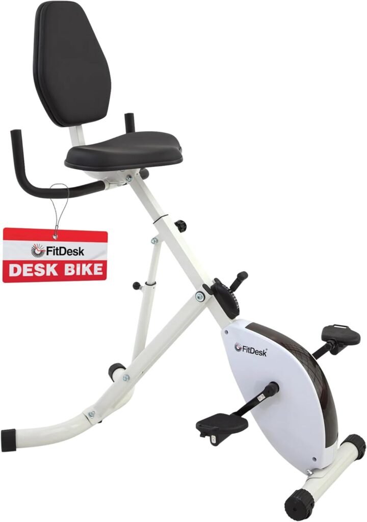 FitDesk Standing Desk Bike - Height Adjustable with 8 Level Resistance and Easy to Read Digital Performance Meter - Foldable - For Home and Office Use, White