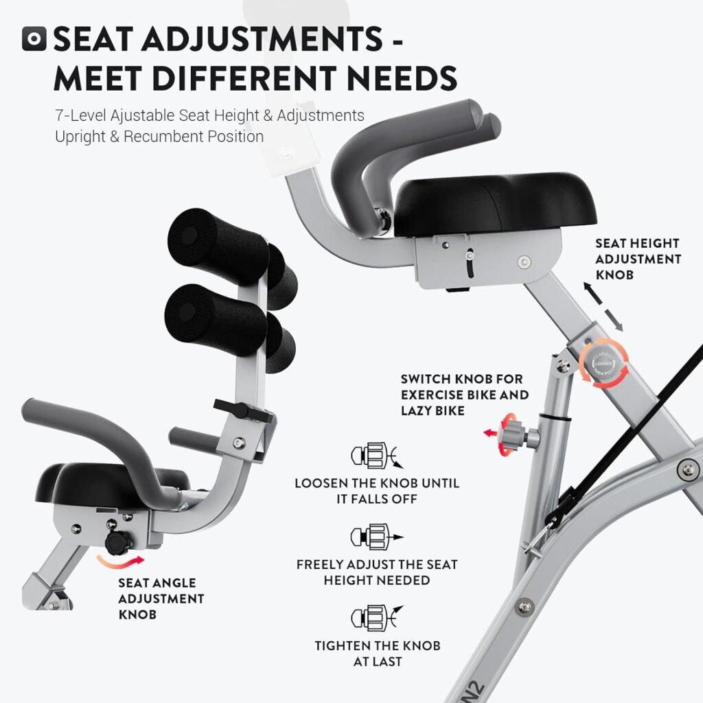 Foldable Exercise Bike, pooboo 4 IN 1 Indoor Cycling Bike Stationary Bikes for Home Upright Recumbent Position, 8-Level Magnetic Resistance Fitness Bike with Stronger Frame Seat Backrest Adjustments