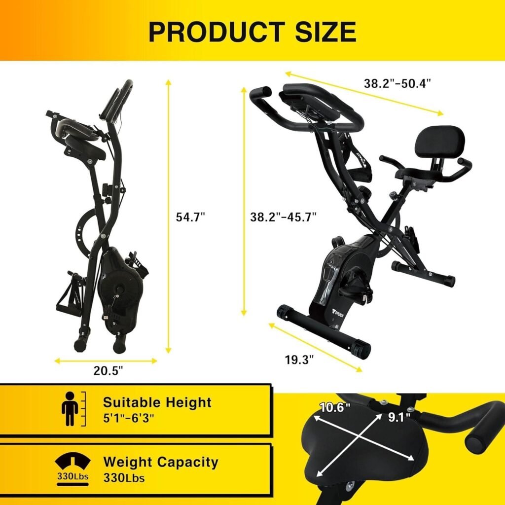 JAPAN Folding Exercise Bike, Stationary Bikes for Home with Arm Workout Bands, Indoor Fitness Bike