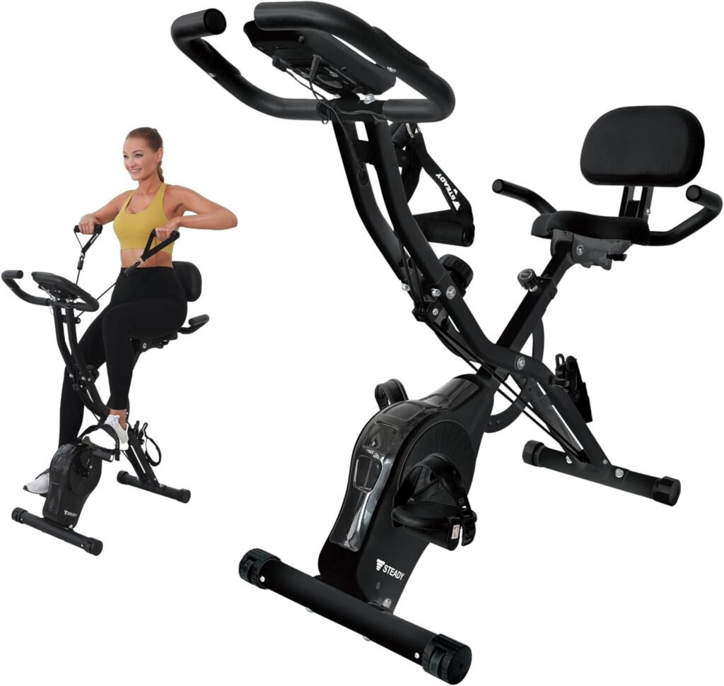 JAPAN Folding Exercise Bike, Stationary Bikes for Home with Arm Workout Bands, Indoor Fitness Bike