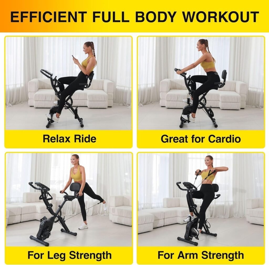 JAPAN Folding Exercise Bike, Stationary Bikes for Home with Arm Workout Bands, Indoor Fitness Bike