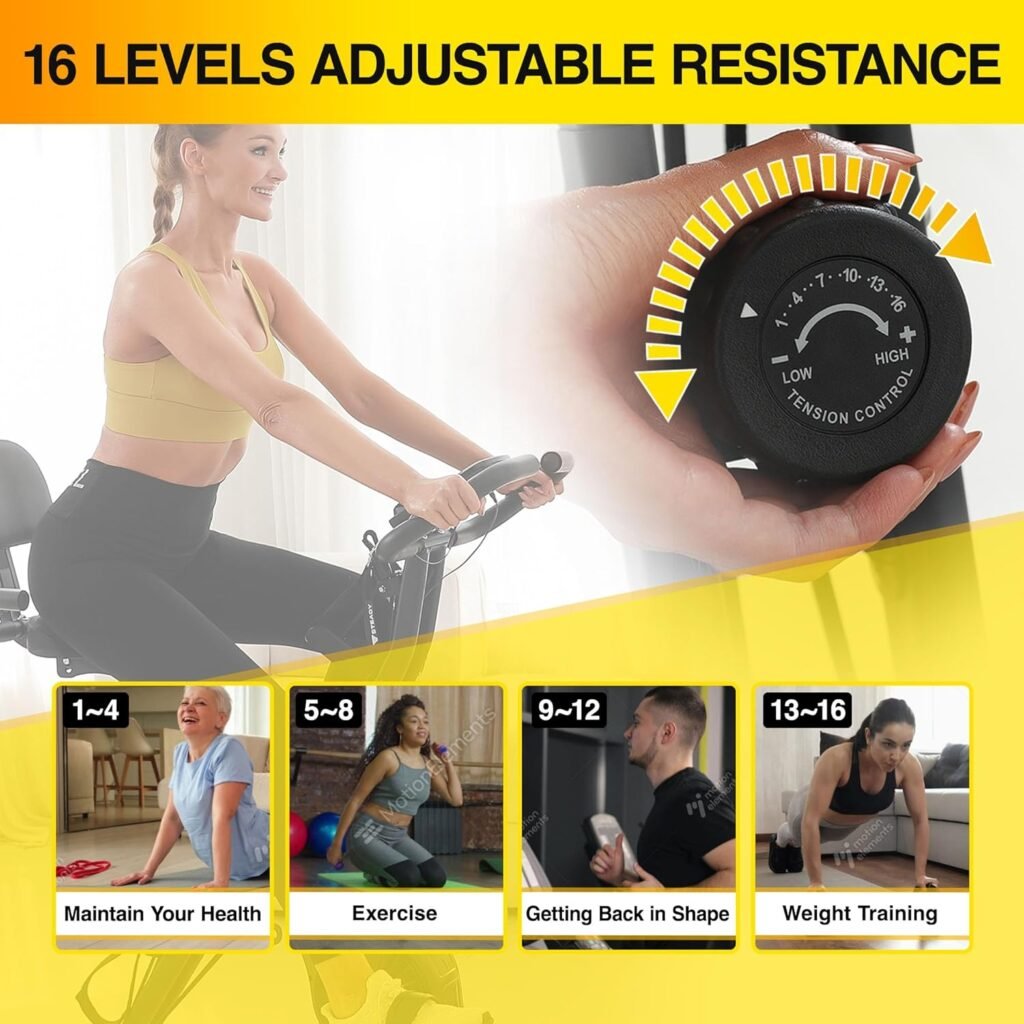 JAPAN Folding Exercise Bike, Stationary Bikes for Home with Arm Workout Bands, Indoor Fitness Bike