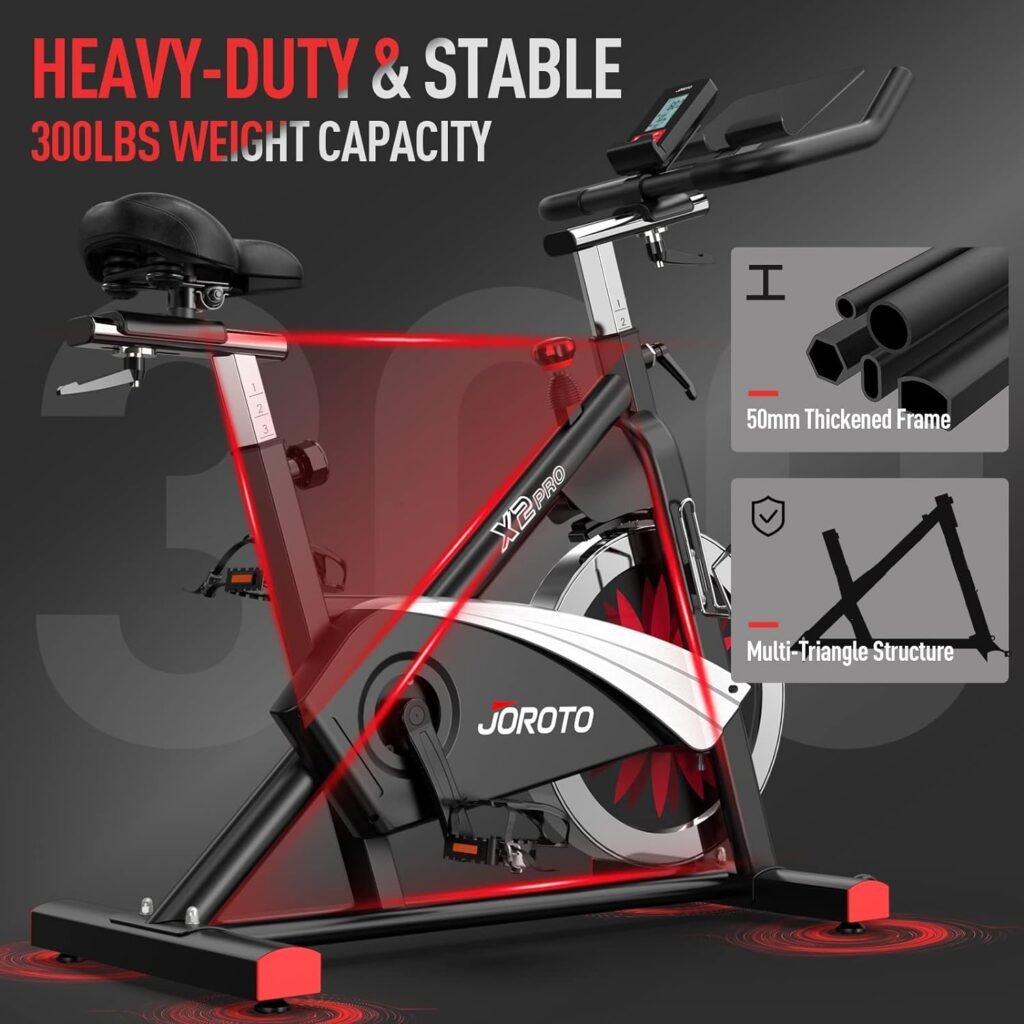 JOROTO X2 Stationary Exercise Bike | X2PRO/X4S Bluetooth Magnetic Belt Drive Indoor Cycling Bike, 300/330 Pounds Loads + 44 Days Free Kinomap Membership