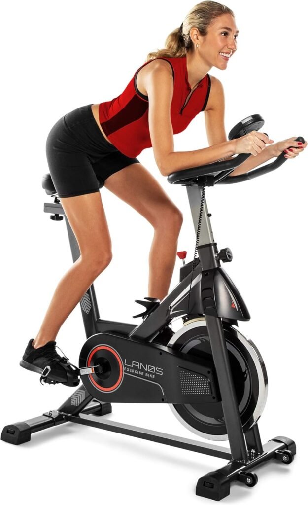 Lanos Exercise Bike, Stationary Bike for Indoor Cycling | The Perfect Exercise Bikes for Home Gym | Indoor Exercise Bike for Men and Women | Stationary Bike | Comfortable Seat Cushion, Silent Belt Drive, iPad Holder