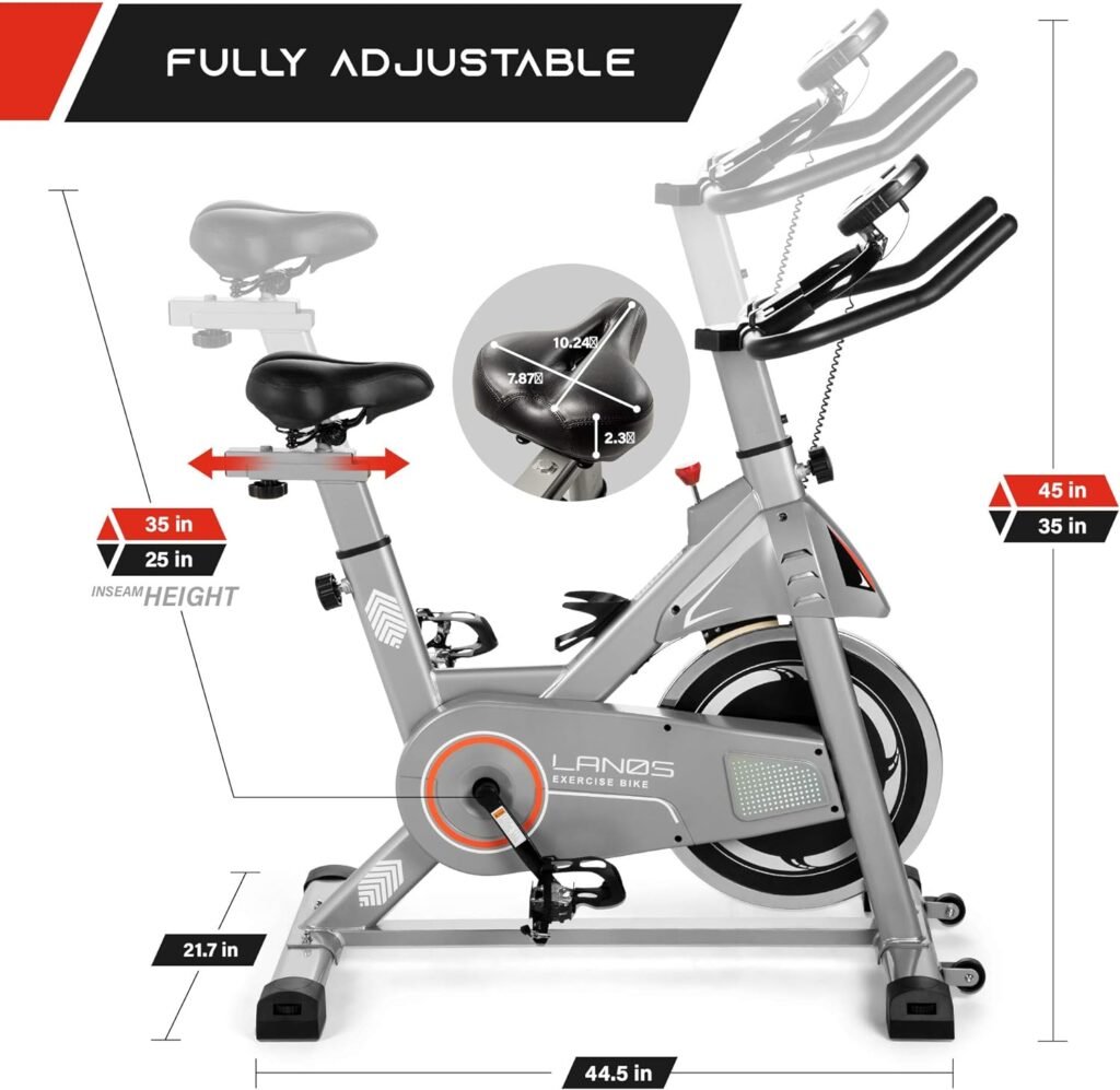 Lanos Exercise Bike, Stationary Bike for Indoor Cycling | The Perfect Exercise Bikes for Home Gym | Indoor Exercise Bike for Men and Women | Stationary Bike | Comfortable Seat Cushion, Silent Belt Drive, iPad Holder