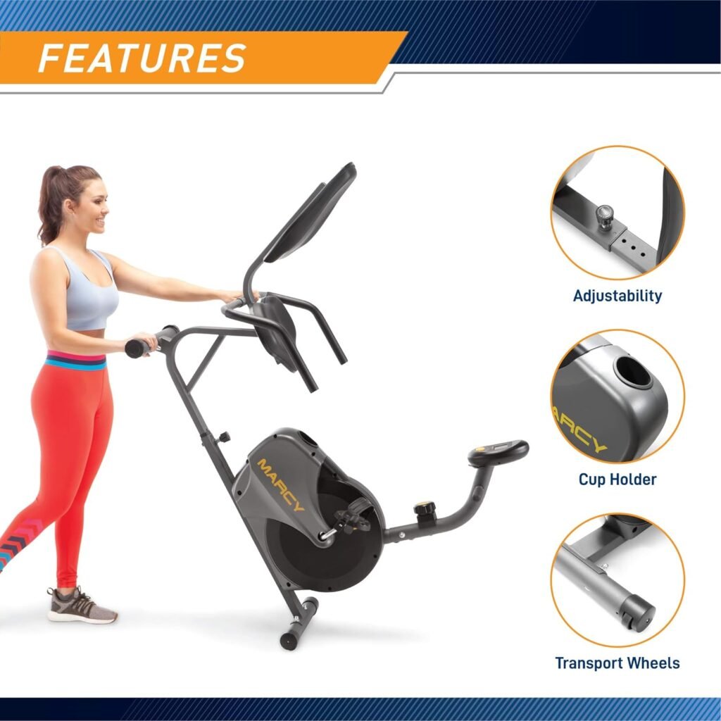 Marcy Magnetic Recumbent Bike with Adjustable Resistance and Transport Wheels NS-716R, 11.00 x 22.00 x 31.00