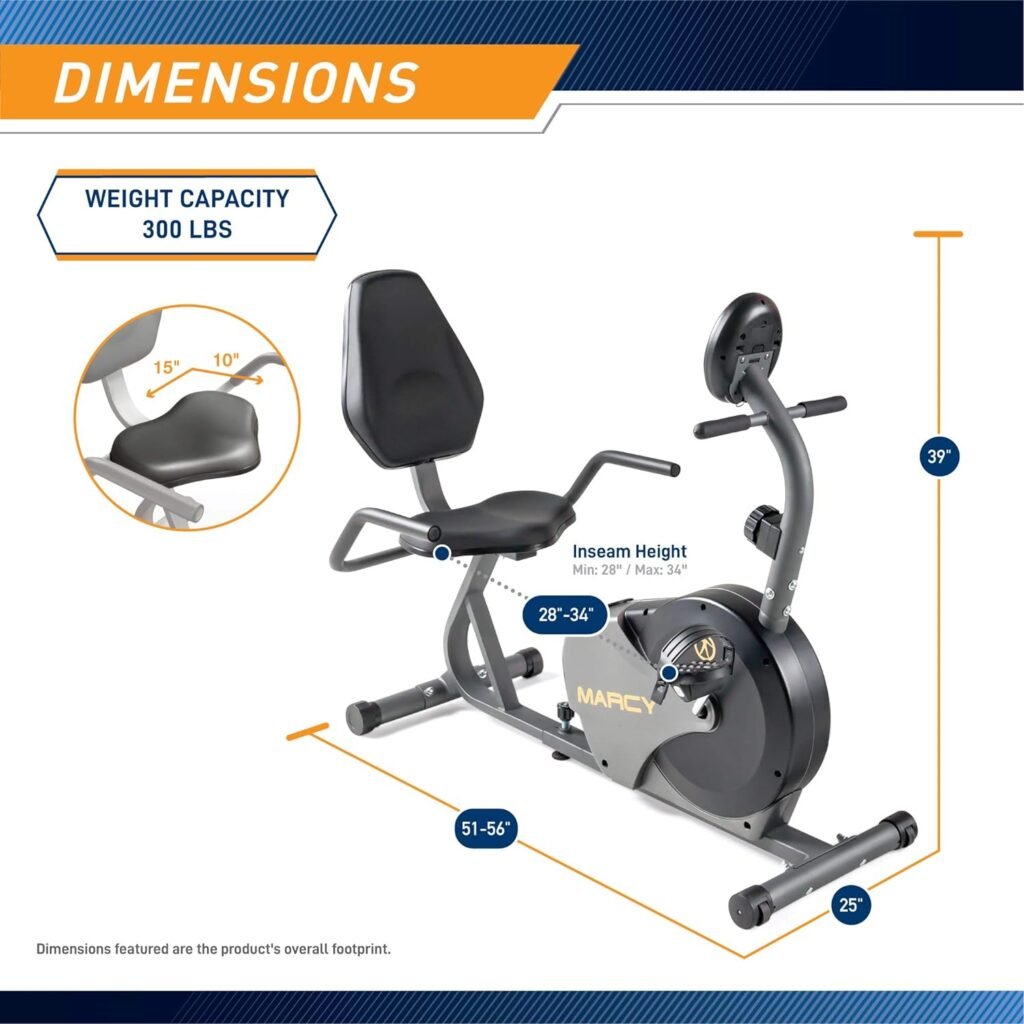 Marcy Magnetic Recumbent Bike with Adjustable Resistance and Transport Wheels NS-716R, 11.00 x 22.00 x 31.00