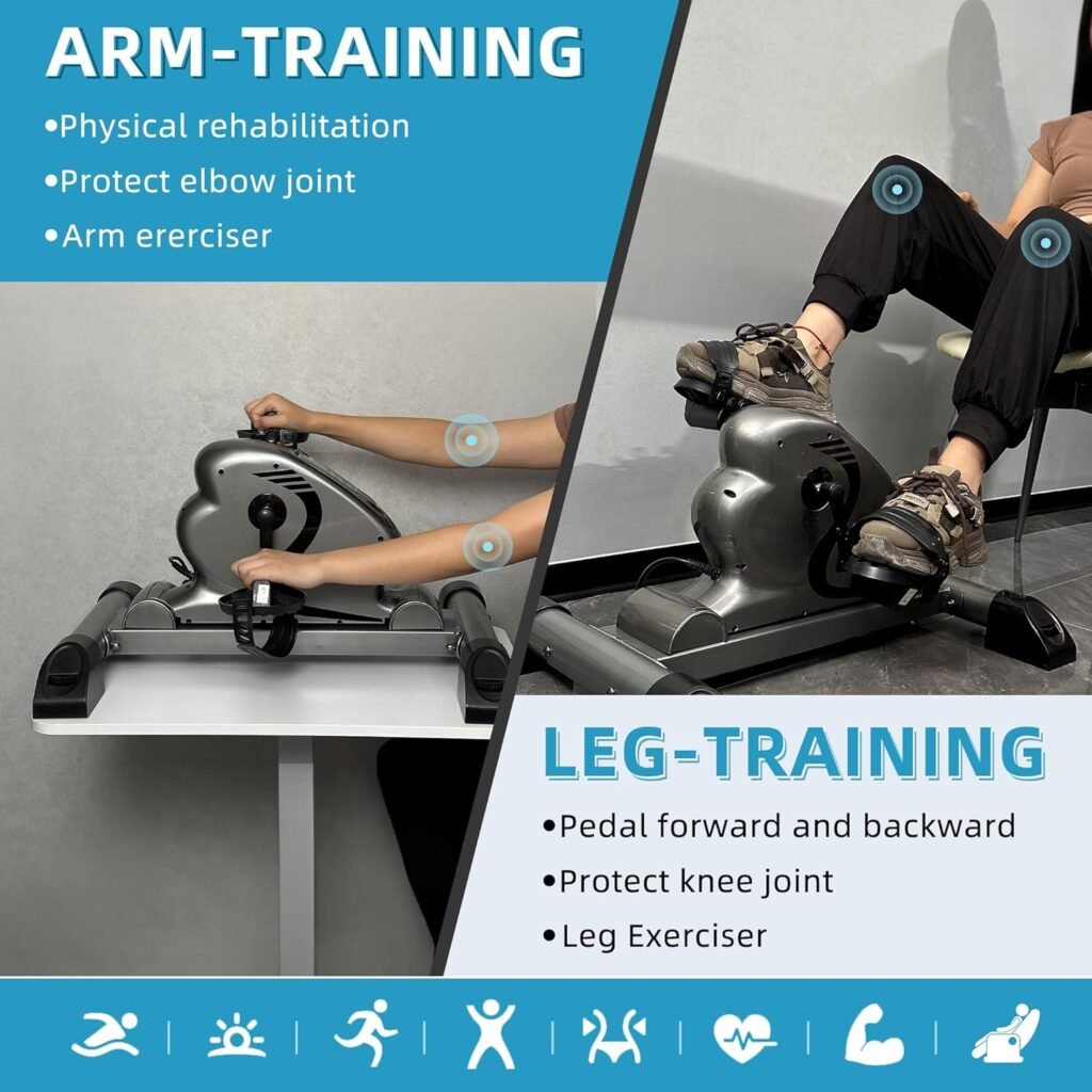 Mini Exercise Bike Electric Pedal Exerciser with Upgraded Non-slip Base Remote Control Indoor Under Desk Bike for Hand, Arm, Knee, Leg Home Recovery Workout Equipment Elderly Motorized Exerciser