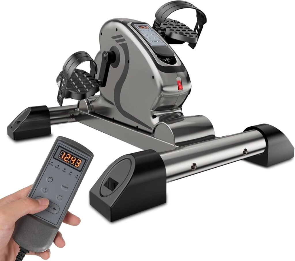 Mini Exercise Bike Electric Pedal Exerciser with Upgraded Non-slip Base Remote Control Indoor Under Desk Bike for Hand, Arm, Knee, Leg Home Recovery Workout Equipment Elderly Motorized Exerciser