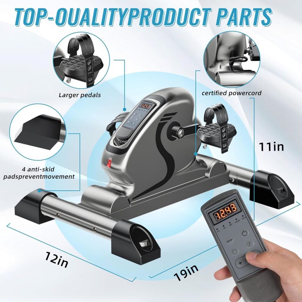 Mini Exercise Bike Electric Pedal Exerciser with Upgraded Non-slip Base Remote Control Indoor Under Desk Bike for Hand, Arm, Knee, Leg Home Recovery Workout Equipment Elderly Motorized Exerciser