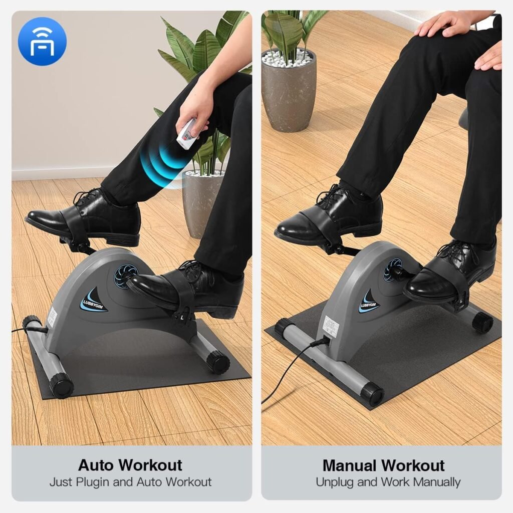 Motorized Mini Exercise Bike Pedal Exerciser for Seniors Rehab Training, LUBBYGIM Electric Under Desk Bike Pedal Exerciser for Arm/Leg Fitness  Physical Therapy, 6 Levels Speed Adjustment