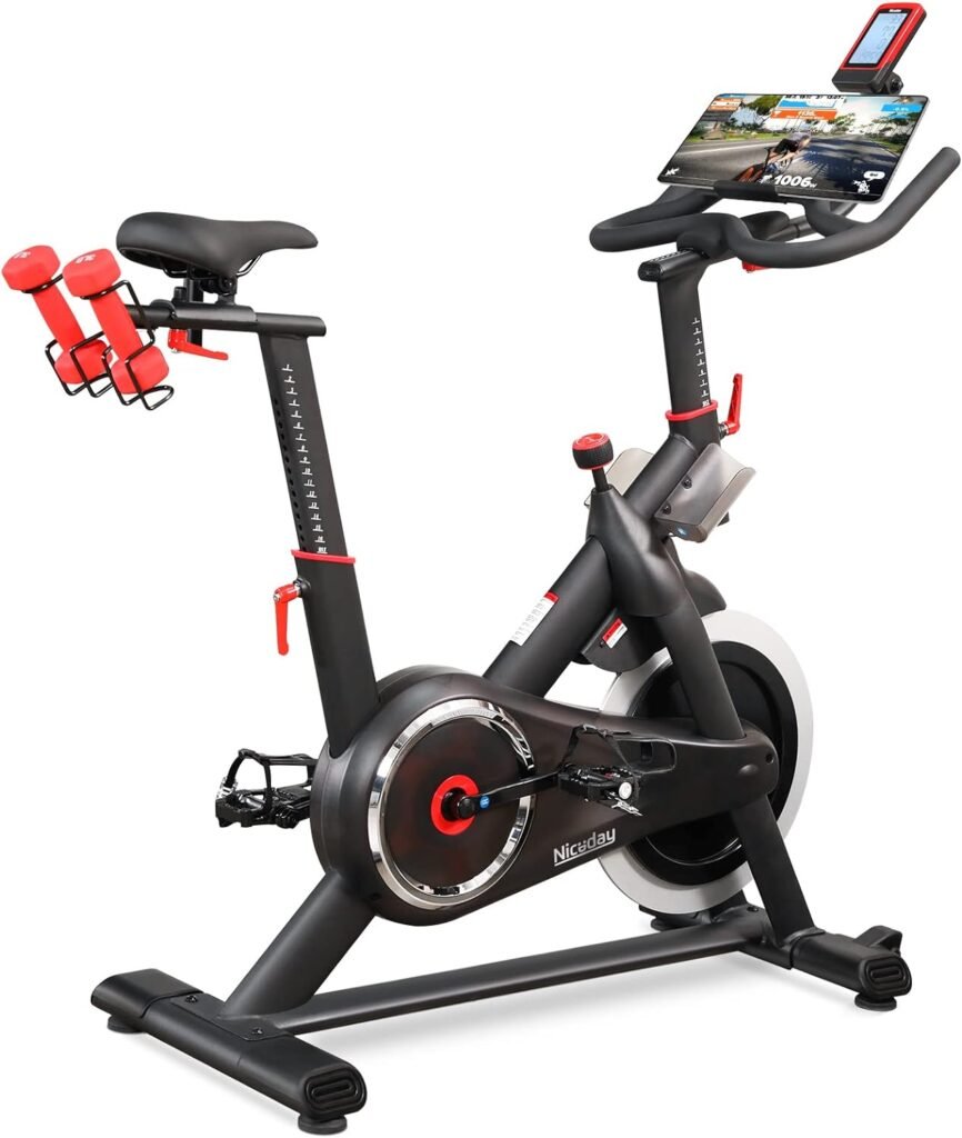Niceday Indoor Stationary Exercise Bike, Home Cycling Bike with Hyper-Quiet Magnetic Driving System [iPad Mount] [Performance Saddle] [APP Available] [LCD Monitor] [385LB Weight Capacity]