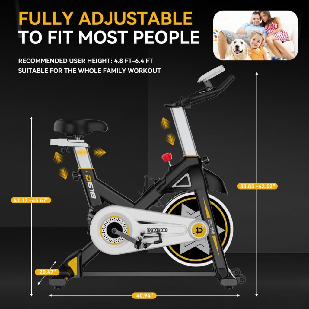 POOBOO Exercise Bike, Stationary Bike for Home Gym, Magnetic Resistance Indoor Cycling Bike w/Comfortable Seat Cushion  Ipad Mount, Silent Belt Drive Indoor Bike for Cardio Workout