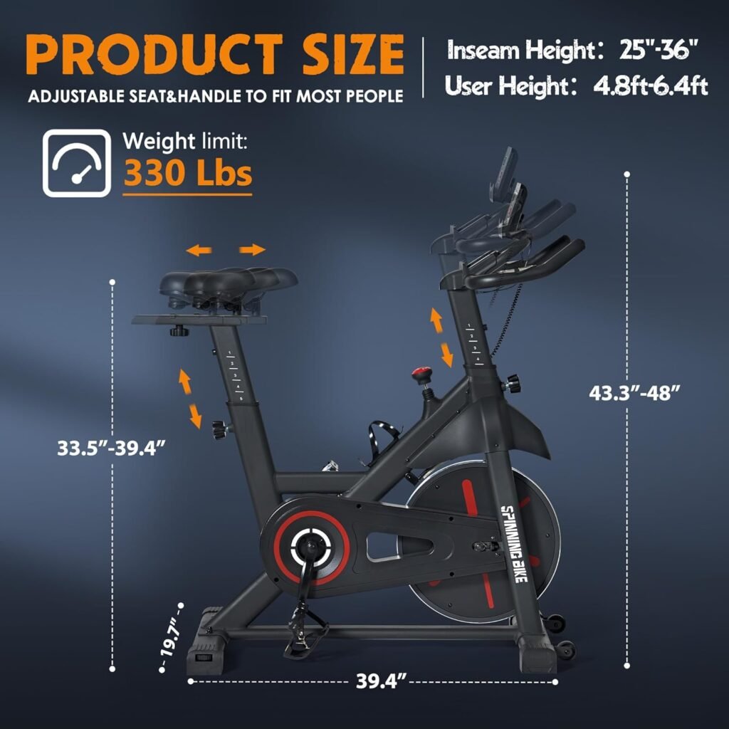 SogesPower Exercise Bike Indoor Cycling Bike Magnetic Stationary Bike Cycle Bike Fitness Bike Silent Belt Drive for Home Gym Workout with 45LBS flywheel Phone Ipad Mount Comfortable Seat CushionLCD Monitor