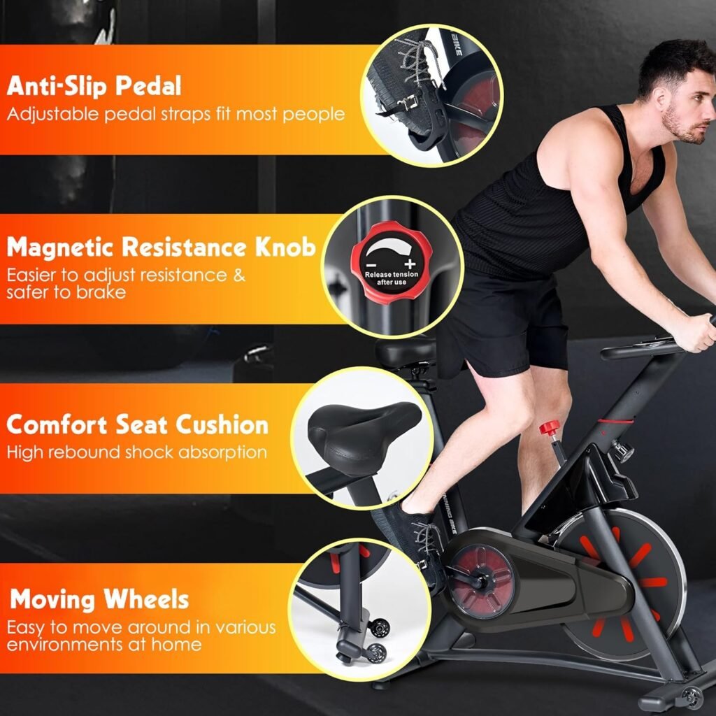 SogesPower Exercise Bike Indoor Cycling Bike Magnetic Stationary Bike Cycle Bike Fitness Bike Silent Belt Drive for Home Gym Workout with 45LBS flywheel Phone Ipad Mount Comfortable Seat CushionLCD Monitor