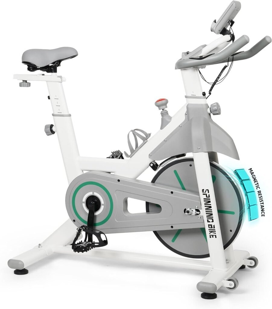 SogesPower Exercise Bike Indoor Cycling Bike Magnetic Stationary Bike Cycle Bike Fitness Bike Silent Belt Drive for Home Gym Workout with 45LBS flywheel Phone Ipad Mount Comfortable Seat CushionLCD Monitor