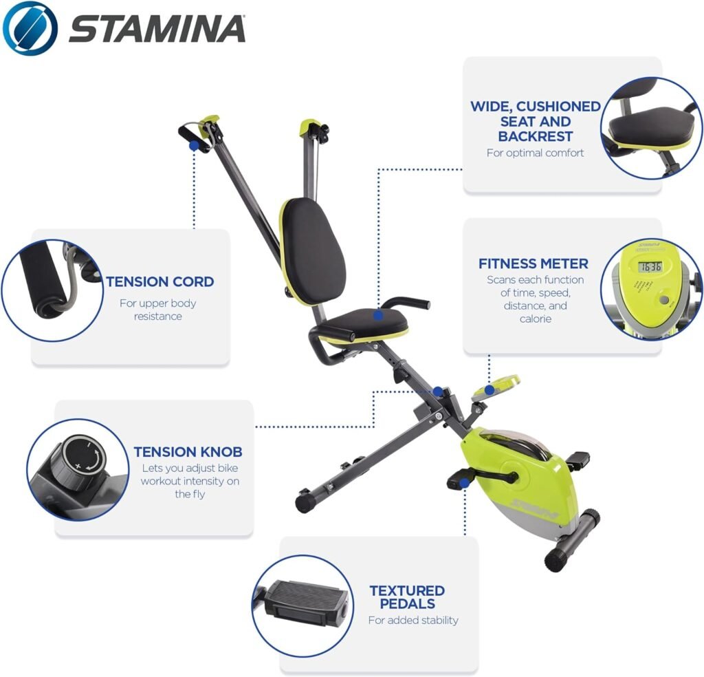 Stamina Wonder Exercise Bike | Build Upper and Lower Body Strength on One Machine | Includes Two Online Workout Videos, Chartreuse and Gray