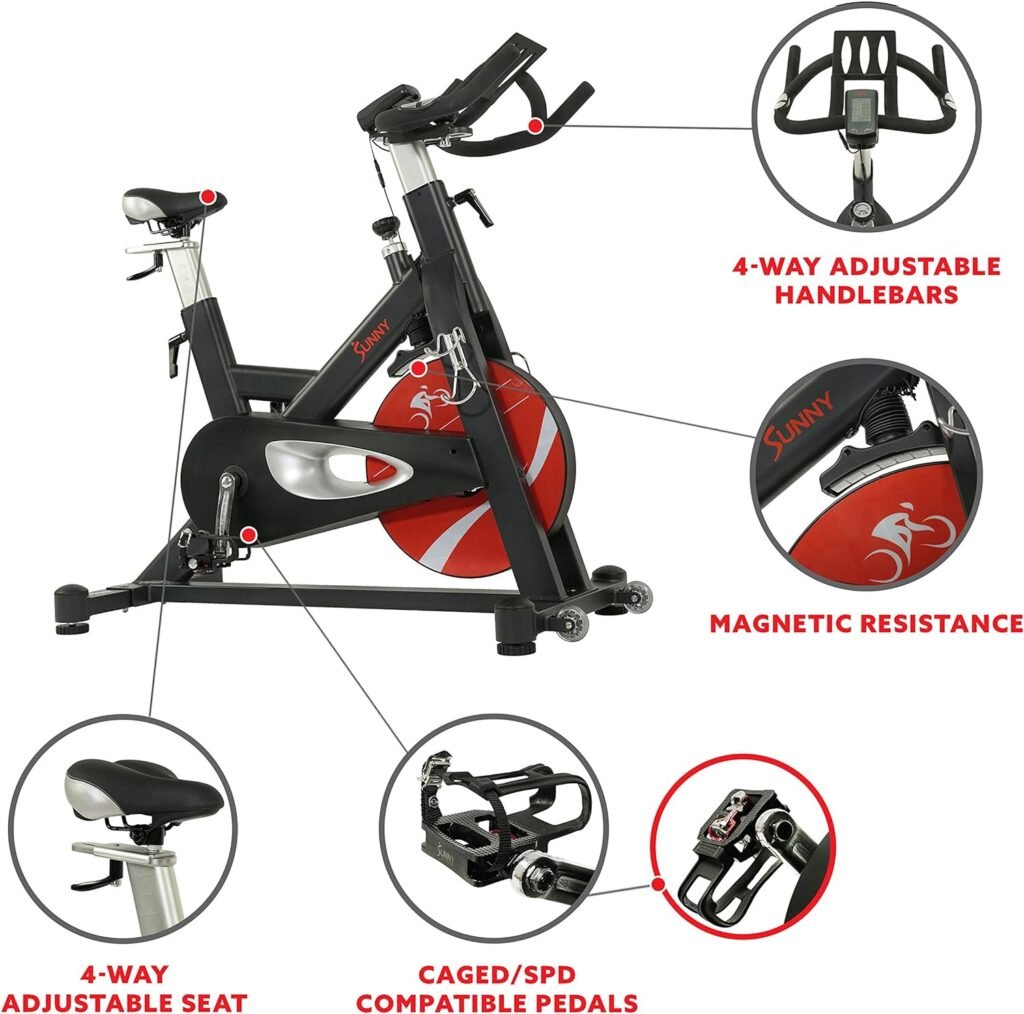 Sunny Health  Fitness Evolution Pro Magnetic Belt Drive Indoor Exercise Cycling Bike