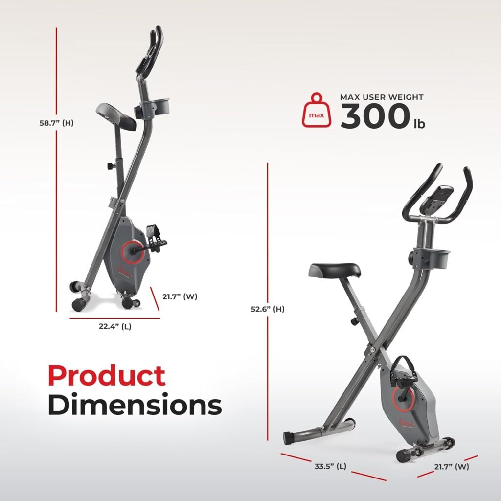Sunny Health  Fitness Foldable Magnetic Exercise X-Bike Pro, Digital Monitor, Pulse Sensor, Low-Impact, Magnetic Resistance, Ergonomic Support, SunnyFit® App Enhanced Bluetooth Connectivity