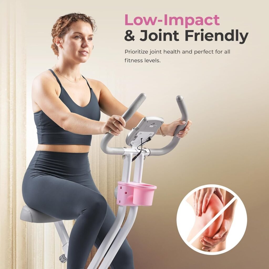 Sunny Health  Fitness Foldable Magnetic Exercise X-Bike Pro, Digital Monitor, Pulse Sensor, Low-Impact, Magnetic Resistance, Ergonomic Support, SunnyFit® App Enhanced Bluetooth Connectivity