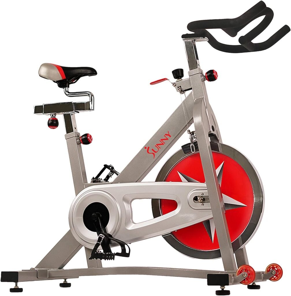 Sunny Health  Fitness Indoor Cycling Exercise Bike with Magnetic/Felt Resistance and Belt/Chain Drive Optional Bluetooth Connectivity with SunnyFit® App