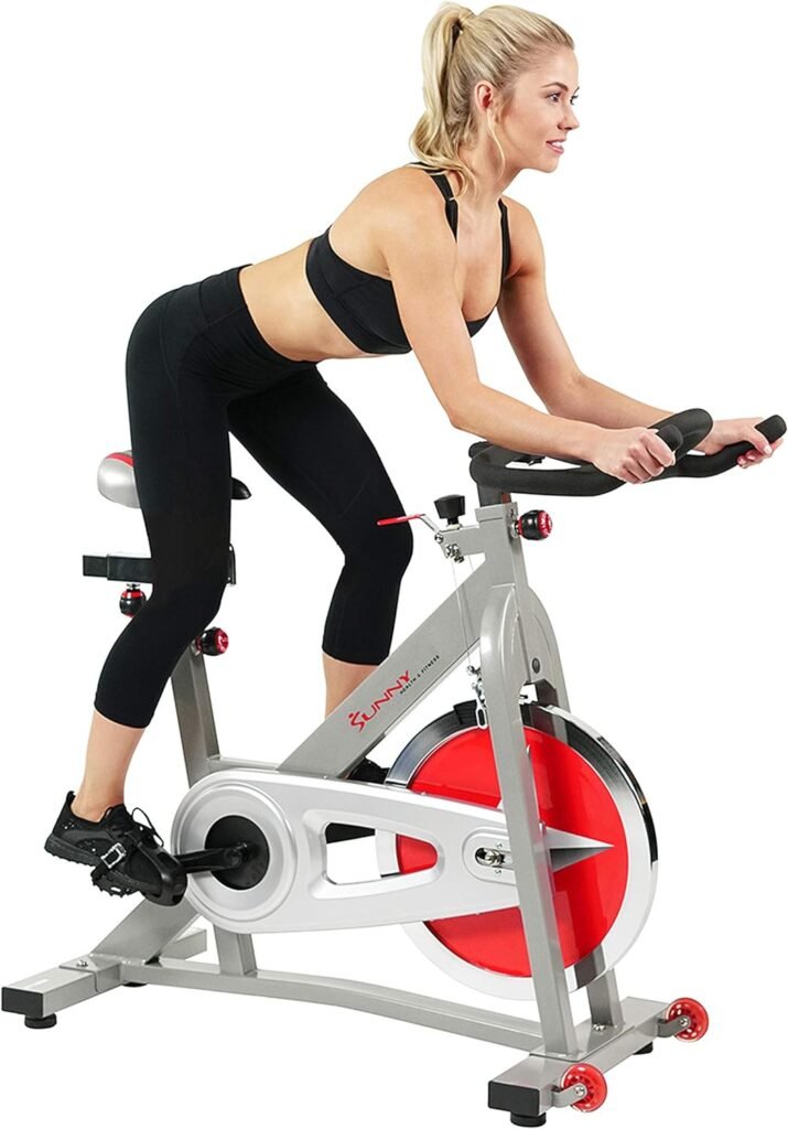 Sunny Health  Fitness Indoor Cycling Exercise Bike with Magnetic/Felt Resistance and Belt/Chain Drive Optional Bluetooth Connectivity with SunnyFit® App