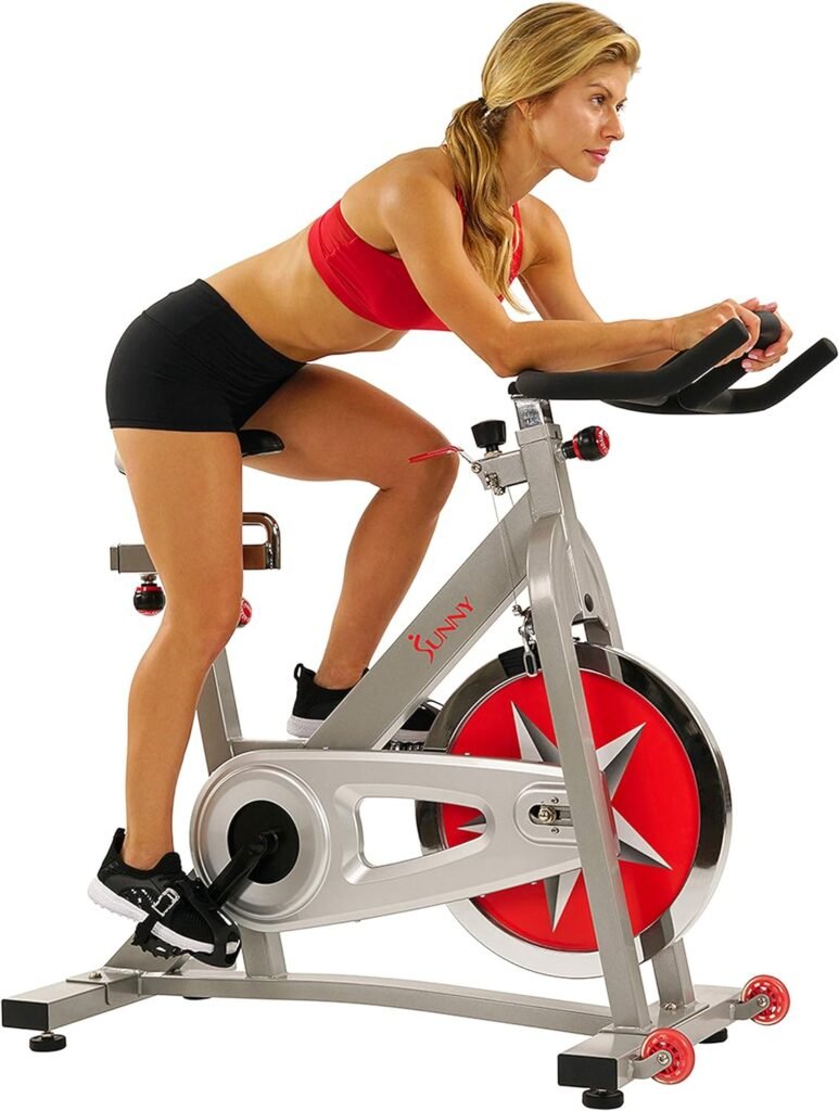 Sunny Health  Fitness Indoor Cycling Exercise Bike with Magnetic/Felt Resistance and Belt/Chain Drive Optional Bluetooth Connectivity with SunnyFit® App