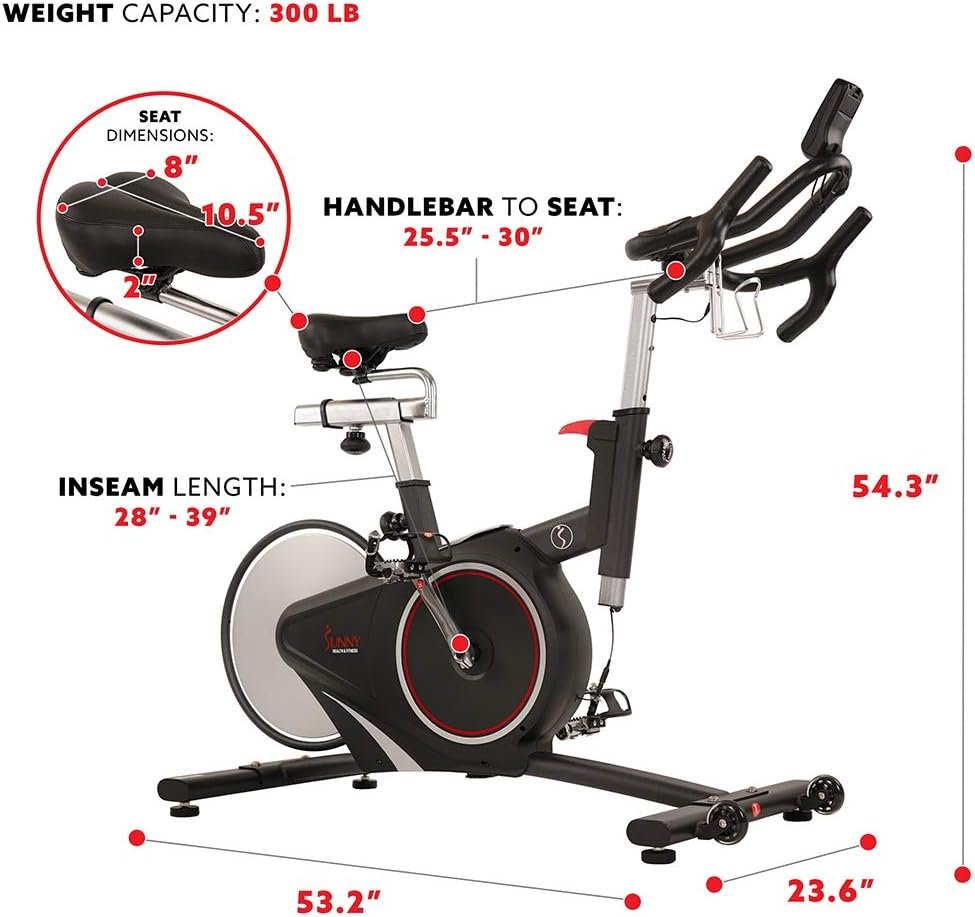 Sunny Health  Fitness Magnetic Rear Belt Drive Indoor Cycling Exercise Bike with RPM Cadence Sensor - SF-B1709, Black