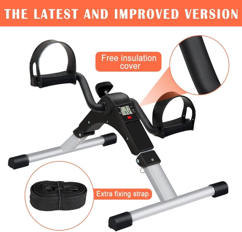 Under Desk Bike Pedal Exerciser, Fully Assembled Folding Pedal Exerciser for Arm and Leg Workout, Portable Sitting Desk Cycle with LCD Screen Displays