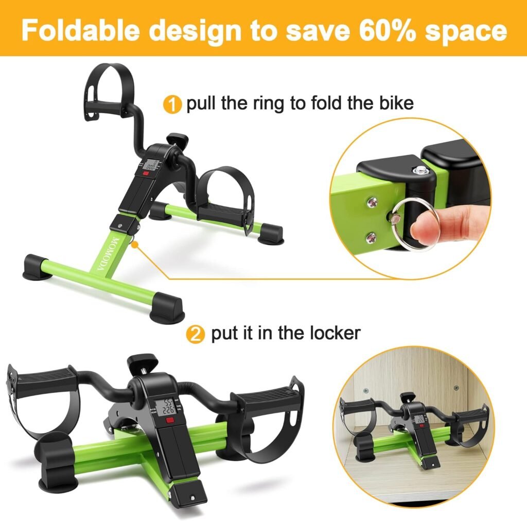 Under Desk Bike Pedal Exerciser Mini Bike for Leg/Arm Pedal Exerciser Foldable Peddler with LCD Display for Home/Office