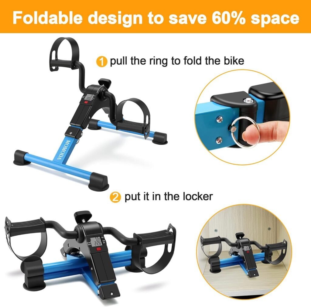 Under Desk Bike Pedal Exerciser Mini Bike for Leg/Arm Pedal Exerciser Foldable Peddler with LCD Display for Home/Office