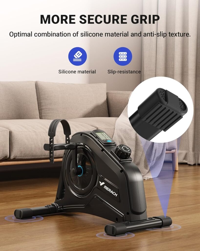 Under Desk Bike Pedal Exerciser, Quiet Magnetic Mini Exercise Bike with MERACH App for Arm, Leg Recovery, Physical Therapy, Smooth Foot Desk Cycle with 2 Resistance Bands  Non-Slip Mat