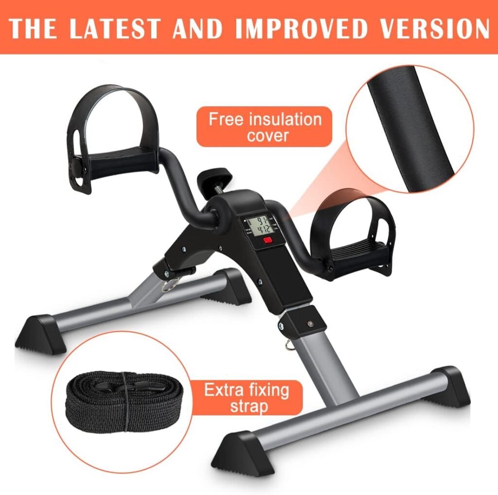 Under Desk Bike Pedal Exerciser, Upper  Lower Peddler Exerciser for Seniors with LCD Display, Fitness Folding Exerciser Peddler for Arm  Leg Workout