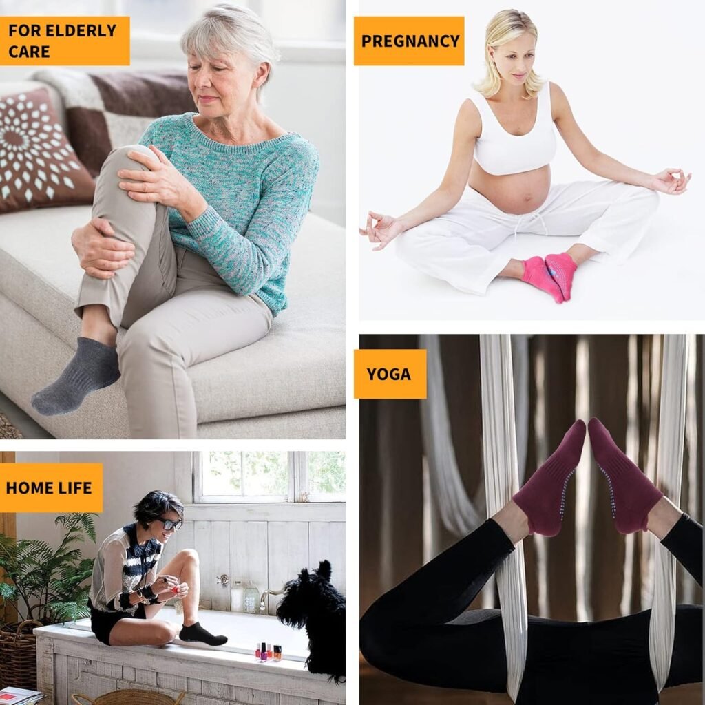 4 Pairs Non Slip Grip Socks for Pilates Yoga Barre Ballet Dance, Anti Skid Grip Socks for Women and Men