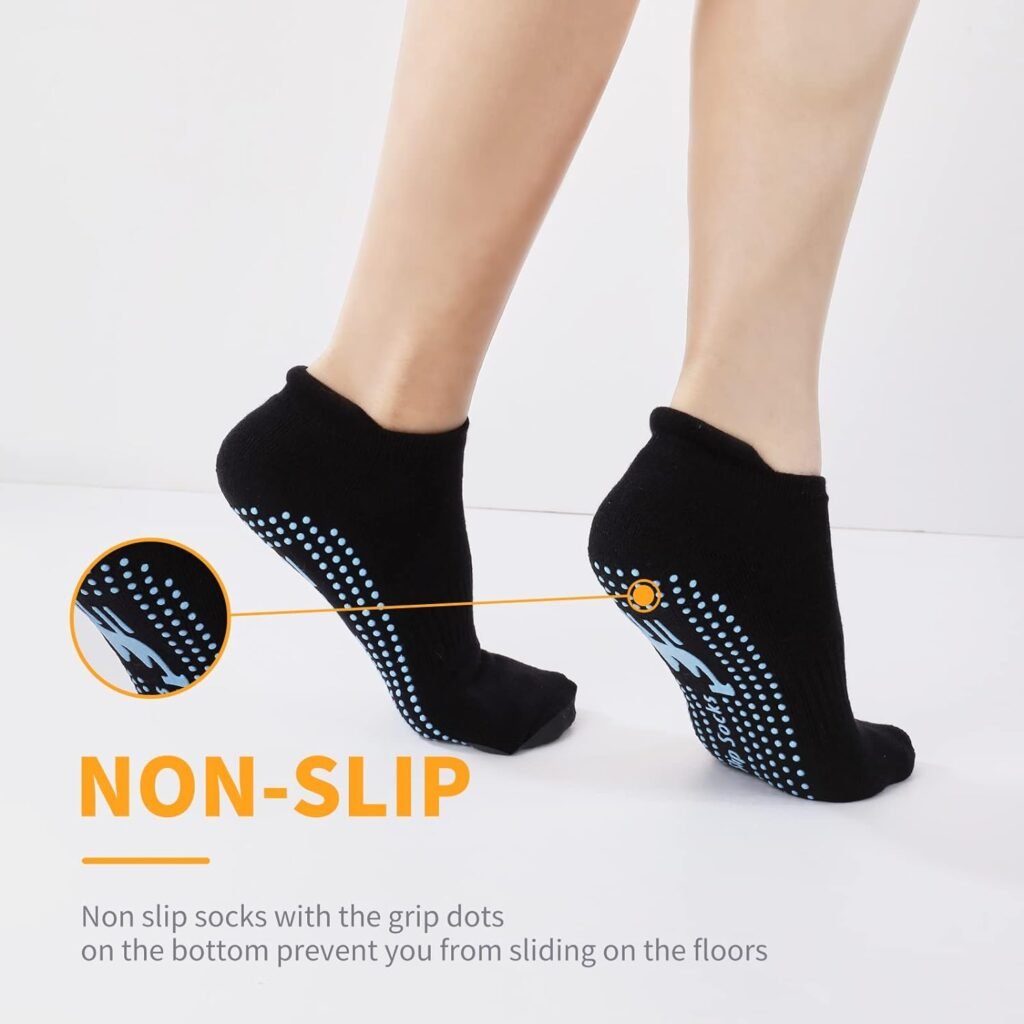 4 Pairs Non Slip Grip Socks for Pilates Yoga Barre Ballet Dance, Anti Skid Grip Socks for Women and Men